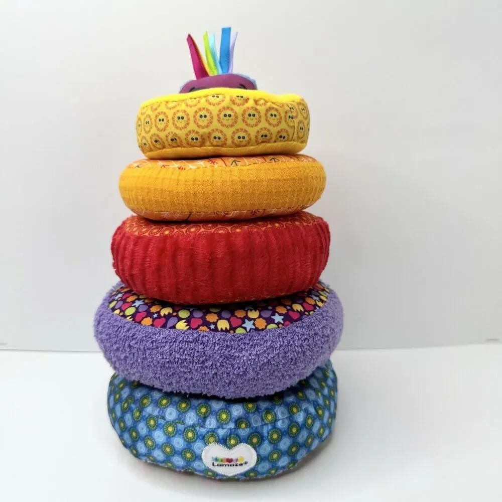 Lamaze Rainbow Stacking Rings Plush Rattle Crinkle Sensory Learning Baby Toy 9